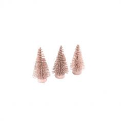 trois petits sapins sur rondin de bois pour noel avec des pailletes rose gold ou or ou vert enneige | jourdefete.com
