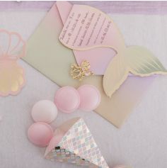 8 invitations avec enveloppes - Sirène Pastel et Or
