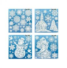 Stickers Décors de Noël pour fenêtres - Blancs à paillettes - Modèle au Choix