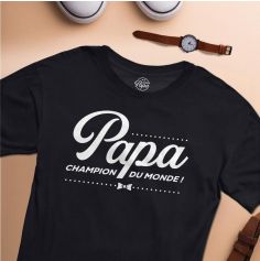 T-Shirt Noir - Papa Champion du Monde - Taille au choix