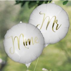 Pack de 2 ballons métalliques - Mr / Mme - 35 cm - Vive les mariés