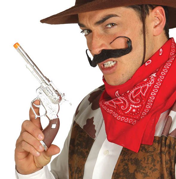 Revolver de cowboy en plastique couleur chrome avec crosse en imitation  bois - Jour de Fête - Boutique Jour de fête