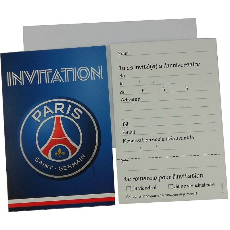 6 Cartes d'Invitation avec Enveloppes - PSG - Jour de Fête