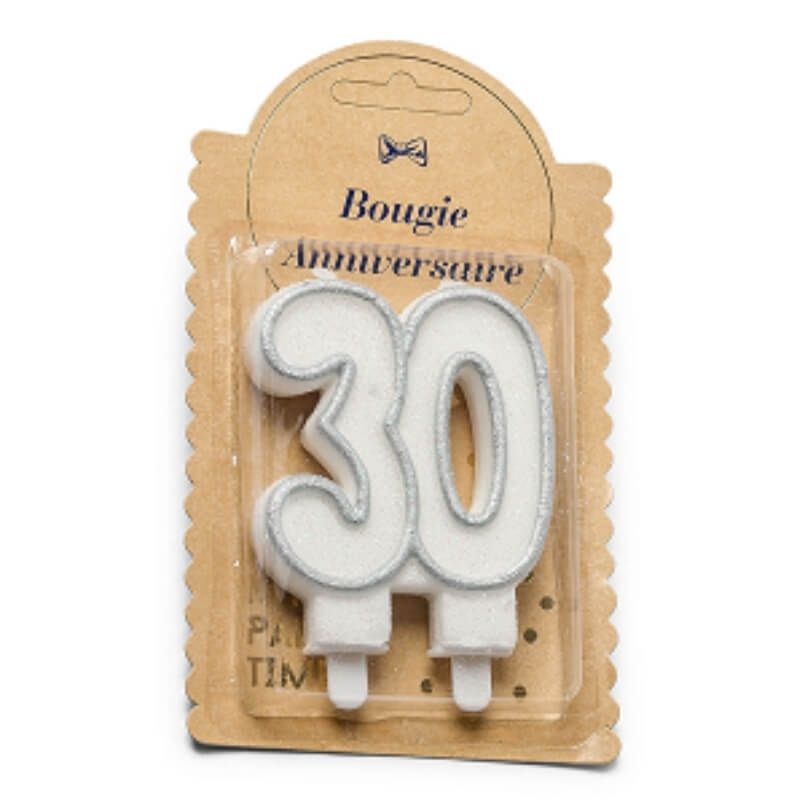 Bougie Chiffres Anniversaire 30 ans - Pailletée Argent - Jour de Fête - 30  - Anniversaire par âge