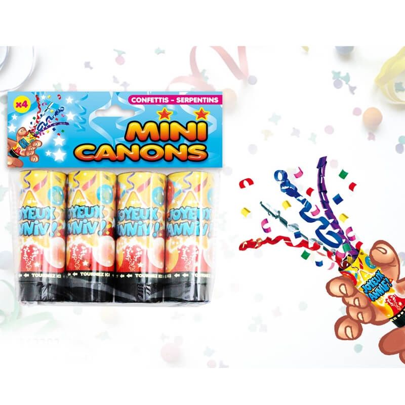 4 mini canons à confettis Anniversaire - Multicolores - Jour de Fête -  Boutique Jour de fête
