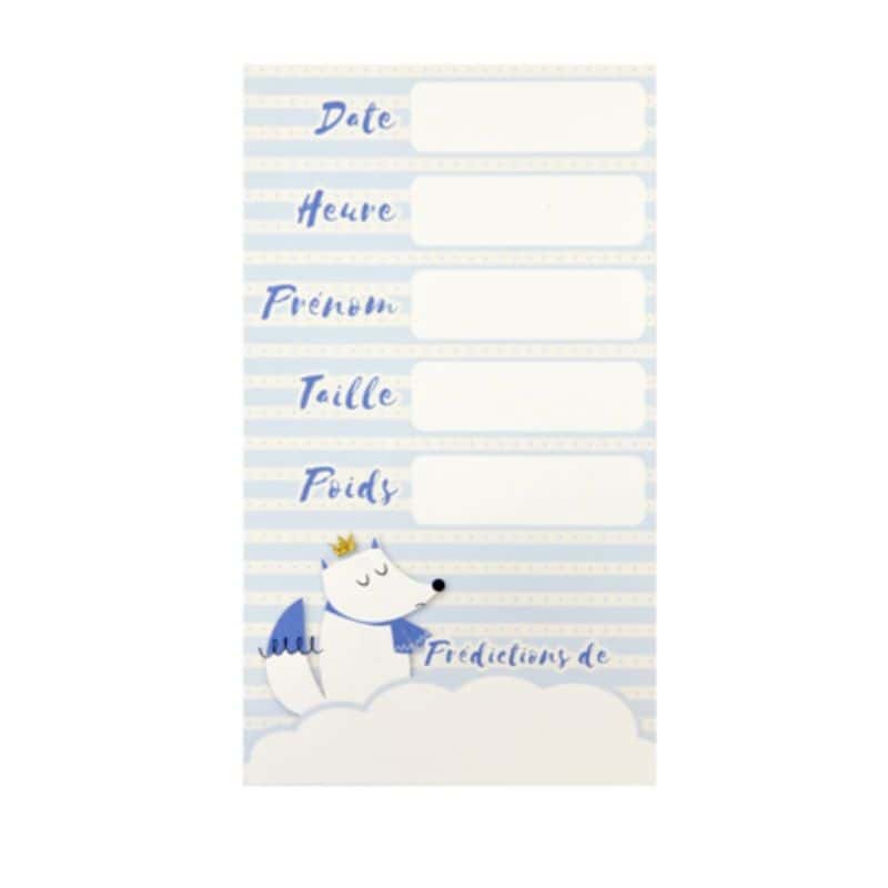 6 Cartes de Prédiction Naissance - Baby Shower - Renard Bleu