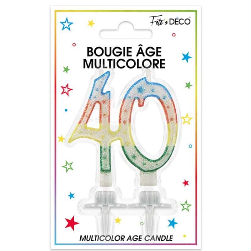 Bougie d'Anniversaire 40 Ans Multicolore - Jour de Fête - Bougie - Bougie,  Bougeoir, Photophore