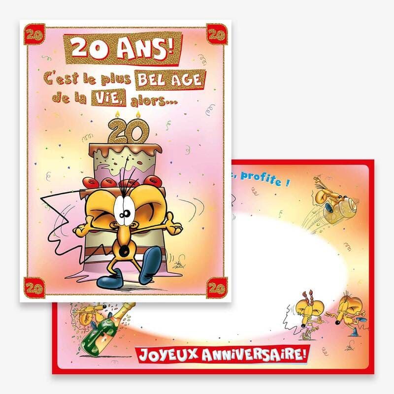 Carte d'Anniversaire Géante avec Enveloppe - 20 ans - Jour de Fête -  Boutique Jour de fête