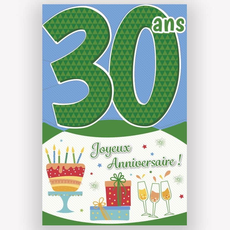 Carte d'anniversaire Découp'âge avec enveloppe - 30 ans – Vert