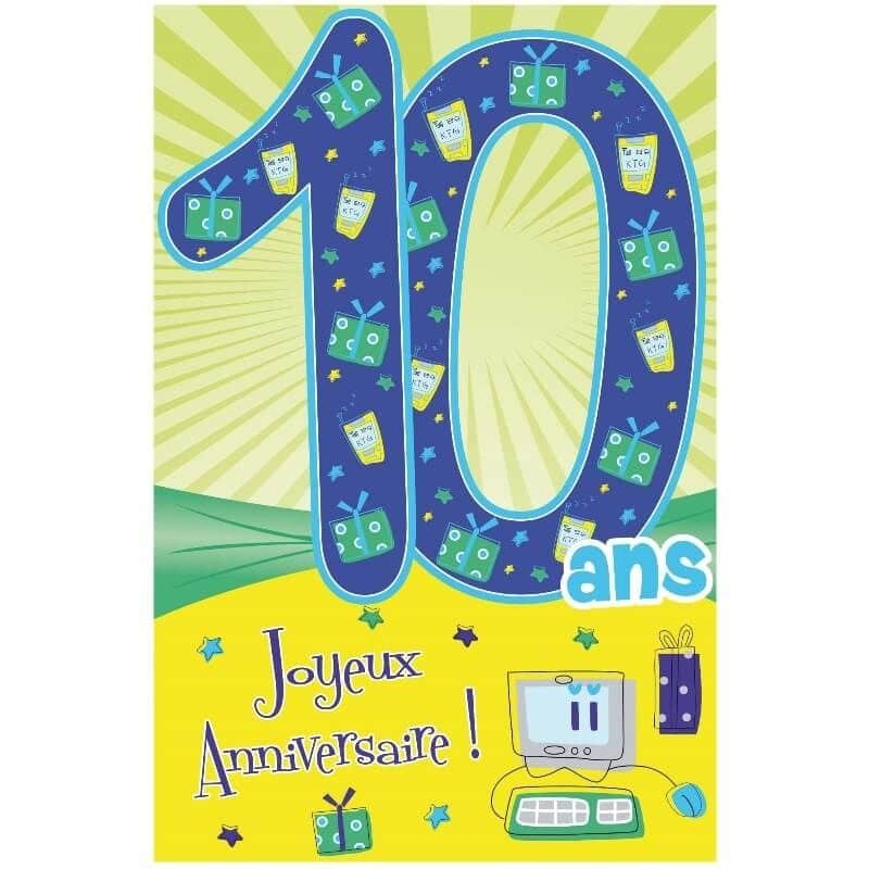 Carte Joyeux Anniversaire 10 ans - Méga Fête