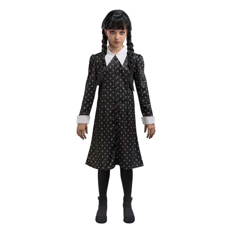 Déguisement de Mercredi ® Addams pour enfant - Robe noire à motifs - Taille  au choix - Jour de Fête - Mercredi Addams - Films et Séries