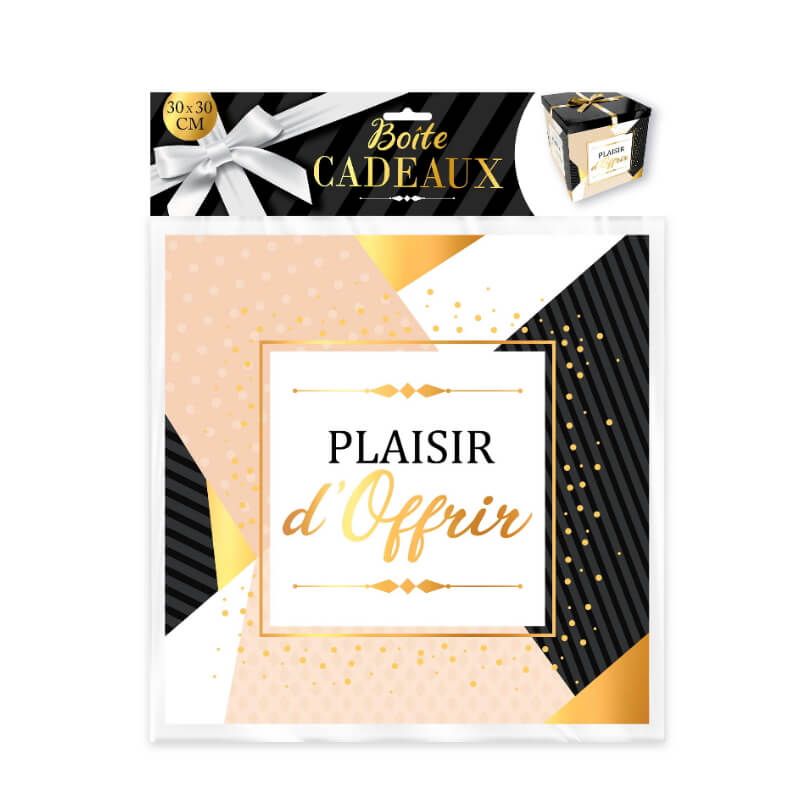 Boîte Cadeau Plaisir d'Offrir - Noir et Or - 30 x 30 cm - Jour de Fête -  Papeterie et Accessoires - Cadeaux