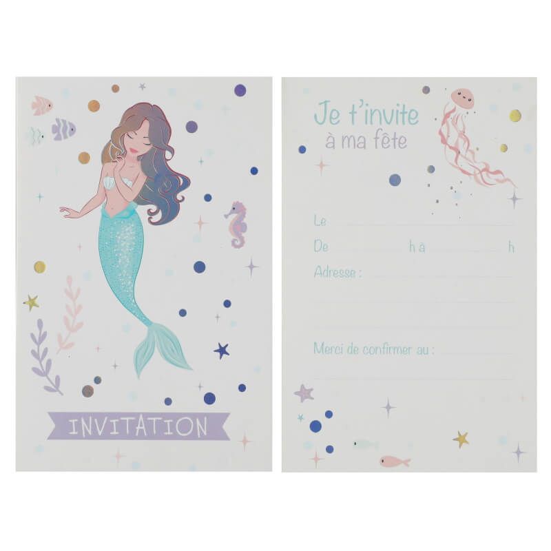 Carton d'invitation pour anniversaire enfant sirène