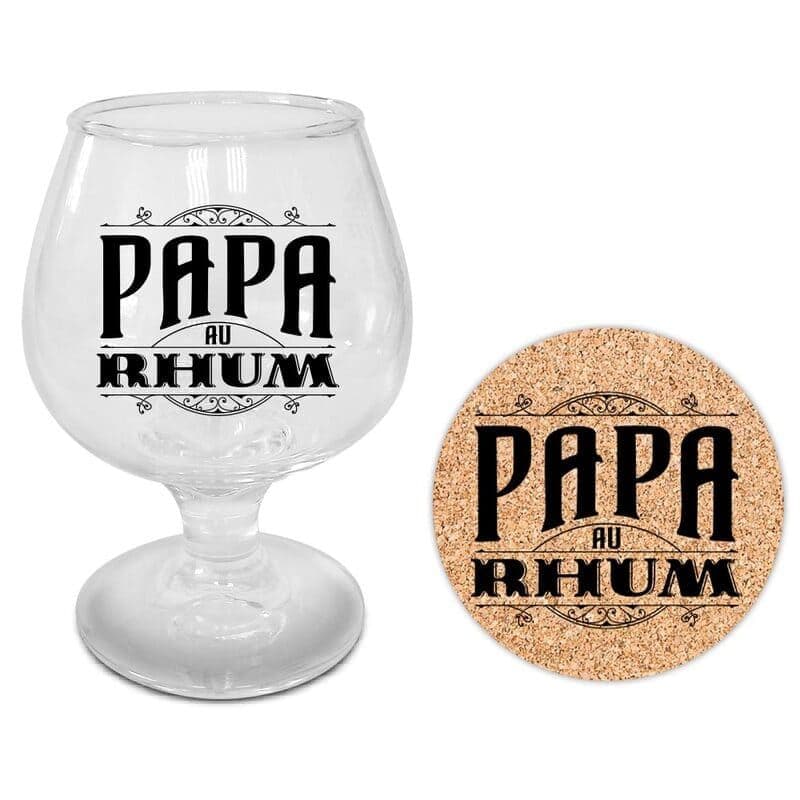 Coffret verre + dessous de verre Papa au Rhum - Jour de Fête - Fête des  pères - Événements