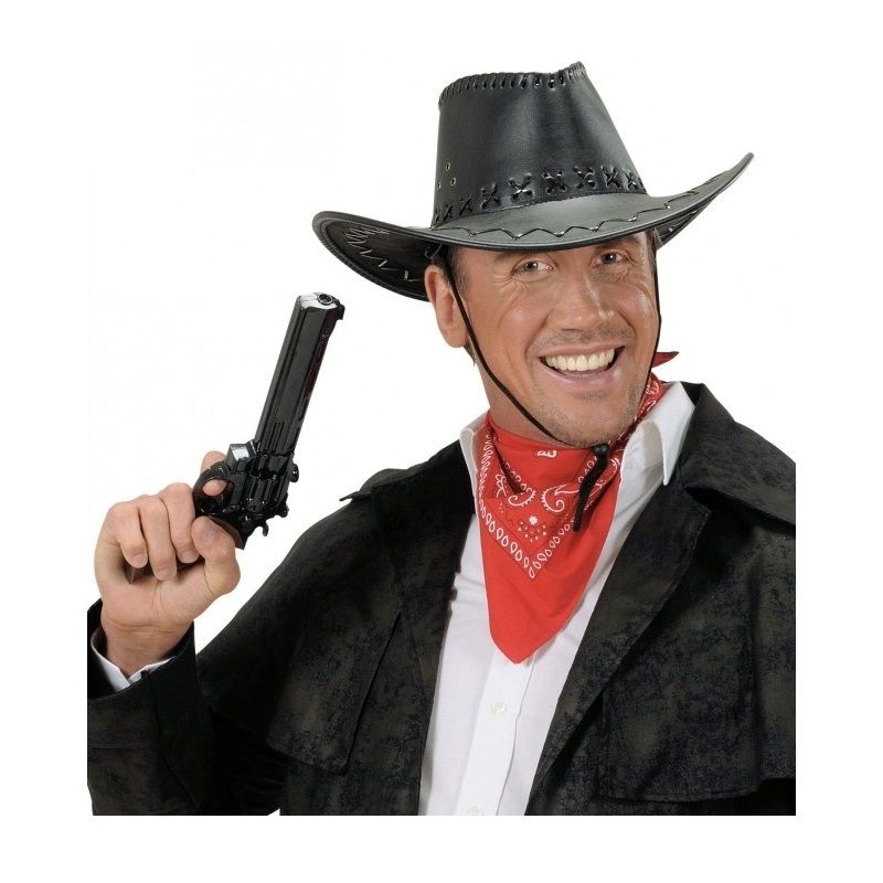 Revolver de cowboy en plastique couleur chrome avec crosse en imitation  bois - Jour de Fête - Boutique Jour de fête