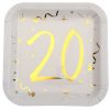 10 Assiettes en Carton Anniversaire - Blanc et Or - 20 ans | jourdefete.com