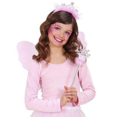 Diadème et baguette magique de princesse à plumes roses | jourdefete.com