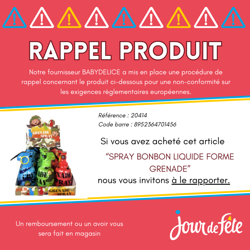 Si vous avez acheter ce spray de bonbon liquide en forme de grenade, rapportez-le en magasin