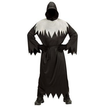 Déguisement macabre d'un faucheur fantôme sans visage avec longue tunique noire pour adulte | jourdefete.com Déguisement macabre d'un faucheur fantôme sans visage avec longue tunique noire pour adulte | jourdefete.com