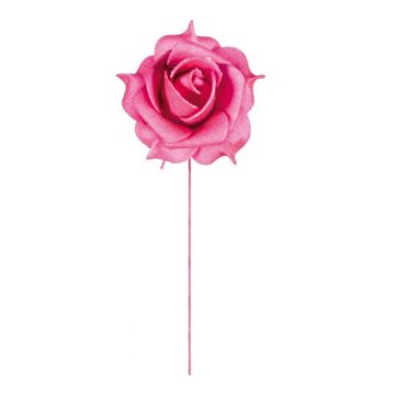 6 Roses Romantiques sur Tige - Fuchsia