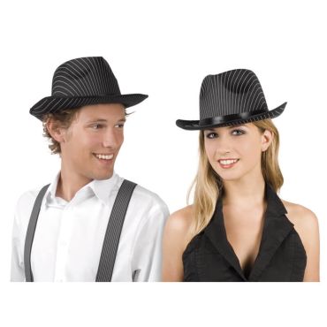Chapeau de Gangster Borsalino - Noir à Rayures Blanches