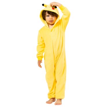 Enfant portant un pyjama jaune à capuche avec oreilles de Pikachu | jourdefete.com