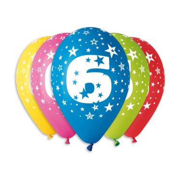 10 ballons multicolores avec étoiles chiffre 6 | jourdefete.com