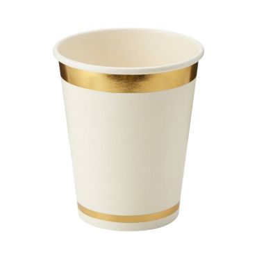 Gobelets en carton blancs chic décorés d'une luxueuse bordure dorée métallisée pour événement élégant | jourdefete.com