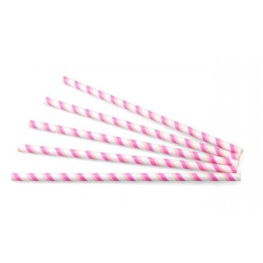 100 Pailles en Papier - 24 cm - Rose/Blanc | jourdefete.com