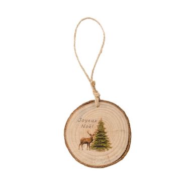 Suspension Noël - Bois - Rondin Joyeux Noël avec Cerf et Sapin Suspension Noël - Bois - Rondin Joyeux Noël avec Cerf et Sapin