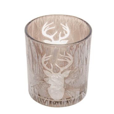 Photophore Noël - Verre - Tête de Cerf Effet Givré