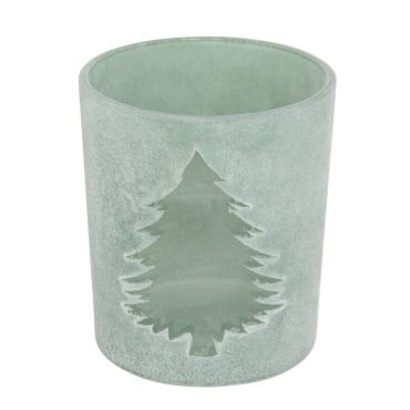 Photophore Noël - Verre - Sapin Effet Givré - Vert