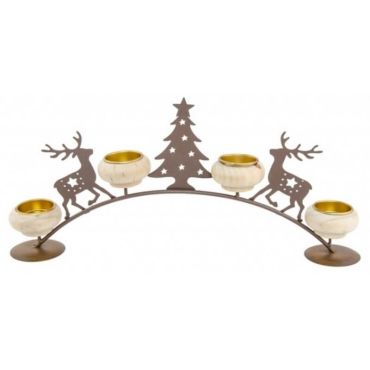 Photophore Noël - Porte-Bougies en Métal avec Sapin et Rennes