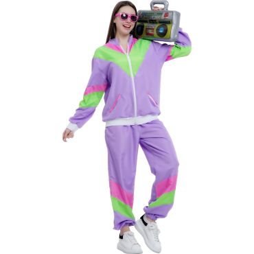 Déguisement survêtement fluo violet années 80 pour femme | jourdefete.com Déguisement survêtement fluo violet années 80 pour femme | jourdefete.com