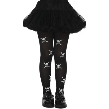Collants noirs enfant avec motifs tête de mort blancs pour Halloween | jourdefete.com