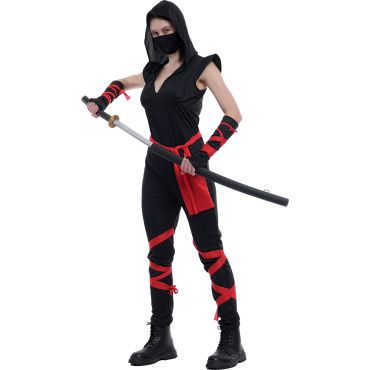 Costume ninja femme noir et rouge avec sabre | jourdefete.com Costume ninja femme noir et rouge avec sabre | jourdefete.com