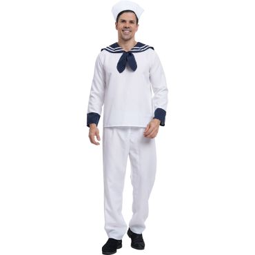 Costume de marin homme blanc et bleu avec chapeau de matelot | jourdefete.com