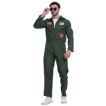 Homme en combinaison de pilote de chasse verte avec écussons | jourdefete.com Homme en combinaison de pilote de chasse verte avec écussons | jourdefete.com