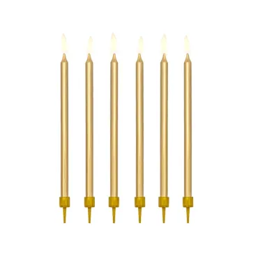 Bougies longues dorées 12,5 cm pour gâteaux de fête | jourdefete.com