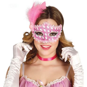 Loup rose avec plume haute Loup rose avec plume haute