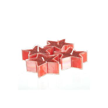 4 Bougies Etoile Pailletées - Rouges