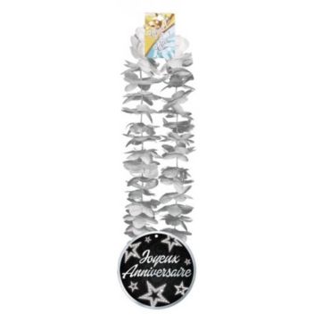 Collier Hawaïen Party Chic Argent "Joyeux Anniversaire"