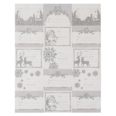 Planche de 15 Étiquettes Cadeaux Noël - Paillettes Argent et Strass