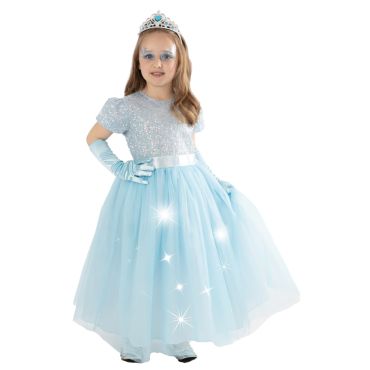 Déguisement princesse lumineuse fille robe bleue scintillante | jourdefete.com