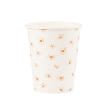 Gobelets en carton avec motif marguerites, tons ocre et blanc | jourdefete.com