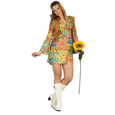 Déguisement Robe avec Gilet Hippie Femme - Taille au Choix