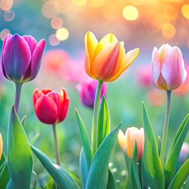 Serviettes de Pâques avec tulipes multicolores sur fond lumineux printanier | jourdefete.com