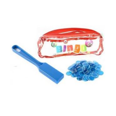 Kit 3 en 1 Bingo - Trousse + 1 Bâton Magnétique + 100 Pions - Bleu