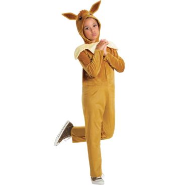 Déguisement enfant Évoli Pokémon en combinaison marron avec capuche à oreilles | jourdefete.com