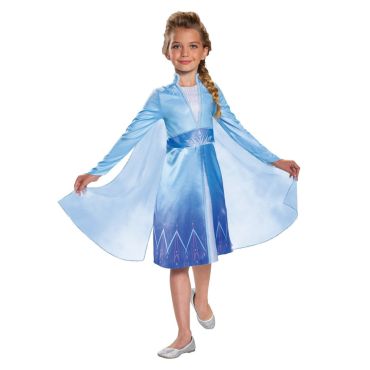 Robe classique Elsa de "La Reine des Neiges" pour enfant, costume féérique avec cape bleue scintillante | jourdefete.com
